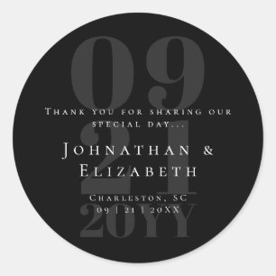 Black Minimalist Bold Type Wedding Favour Classic Round Sticker
