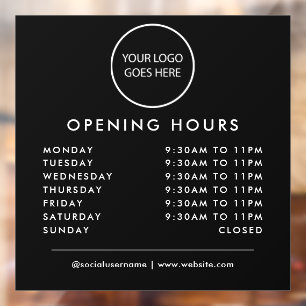 Black Minimalist Business Logo Opening Times Window Cling