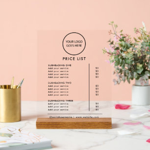 Black Minimalist Business Logo Price List Acrylic Sign