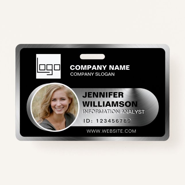 Black Minimalist Business QR Employee Photo ID Badge (Front)