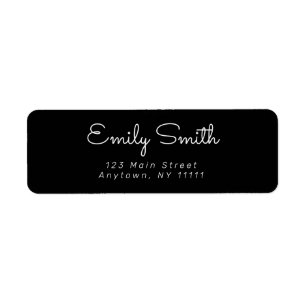 Black Minimalist Cursive Return Address Label