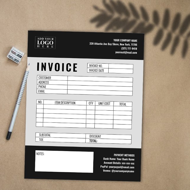 Black Minimalist Custom Business Invoice Logo Notepad (Creator Uploaded)