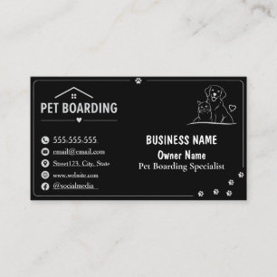 Black Minimalist Custom Pet Boarding Business Card