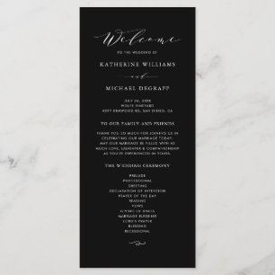 Black Minimalist Dainty Script Wedding Ceremony Program