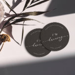 Black Minimalist Don't Take My Drink I'm Dancing Round Paper Coaster<br><div class="desc">Designed to coordinate with for the «Pure» Wedding Invitation Collection. To change details,  click «Details». To move the text or change the size,  font,  or colour,  click «Edit using Design Tool». View the collection link on this page to see all of the matching items in this beautiful design.</div>