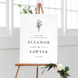 Black Minimalist Floral Bouquet Wedding Welcome Poster
