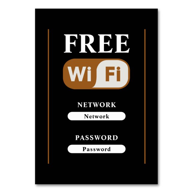 Black Minimalist Free Wifi Metal Table Card (Front)