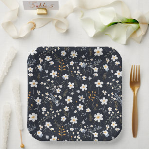 Black Minimalist Gentle Garden Wildflowers Nursery Paper Plate