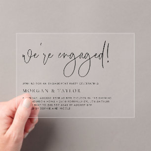 Black Minimalist Handwriting Engagement Party Acrylic Invitations