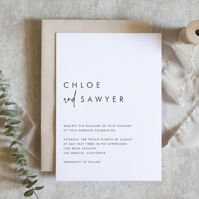 Black Minimalist Handwritten Script Modern Wedding Invitation (Minimalist wedding invitation featuring handwritten script and modern typography. )