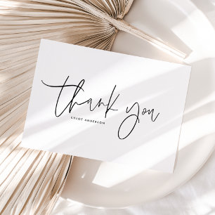 Black Minimalist Handwritten Script Thank You Postcard