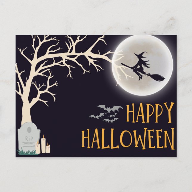 Black Minimalist Happy Halloween Postcard (Front)