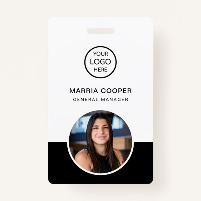 Black Minimalist ID Card Photo Name Logo Badge (Front)