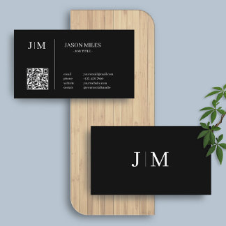 Black | Minimalist Initials Elegant QR Code Business Card