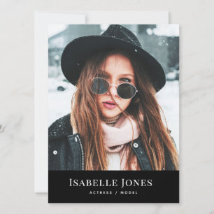 Black Minimalist Model Actor 3 Photo Comp Card