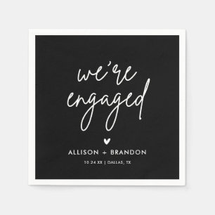 Black Minimalist Modern Engagement Party Engaged Napkin