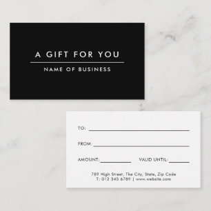 Black Minimalist Modern Gift Certificate Card