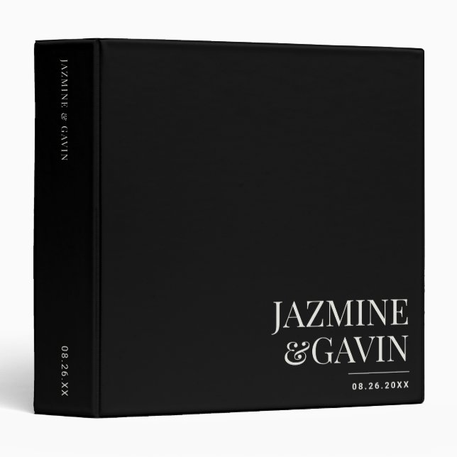 Black Minimalist Modern Personalized Wedding Binder (Front/Spine)