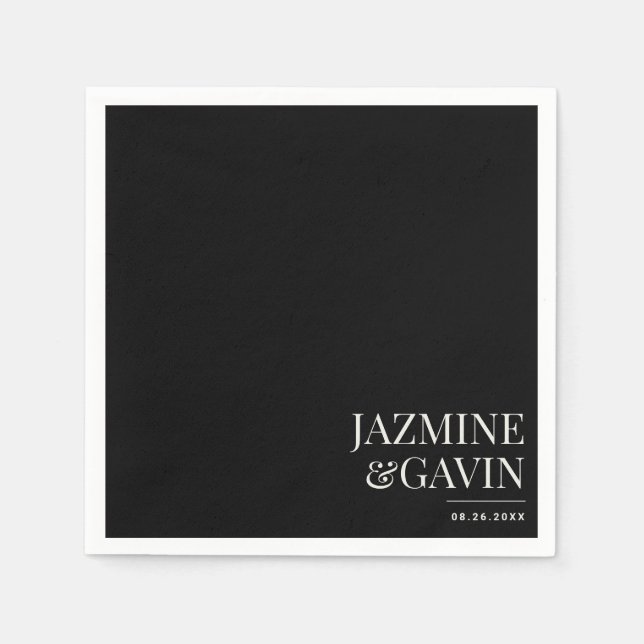 Black Minimalist Modern Personalized Wedding Napkin (Front)