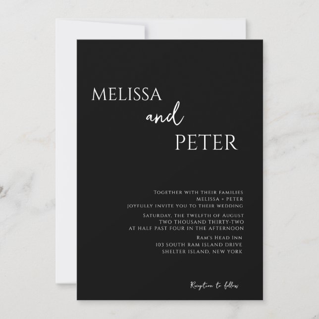 Black Minimalist Modern QR Code Wedding Invitation (Front)