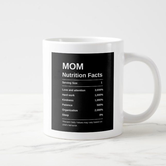 Black Minimalist Mom Nutrition Facts Typography   Large Coffee Mug (Right)