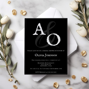 Black Minimalist Monogram Bridal Shower Invitation