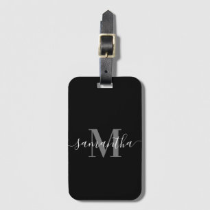 Black Minimalist Monogram Luggage Tag