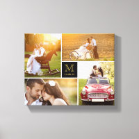 Black Minimalist Monogram Wedding 4 Photo Collage