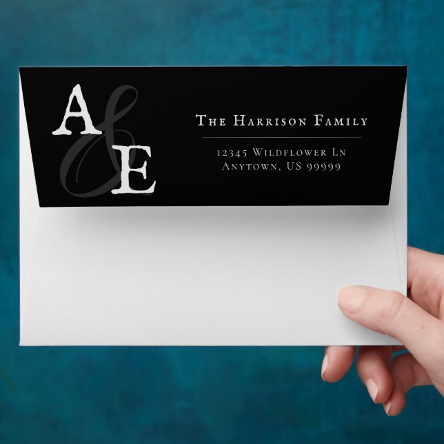 Black Minimalist Monogram Wedding Envelope (Hand)