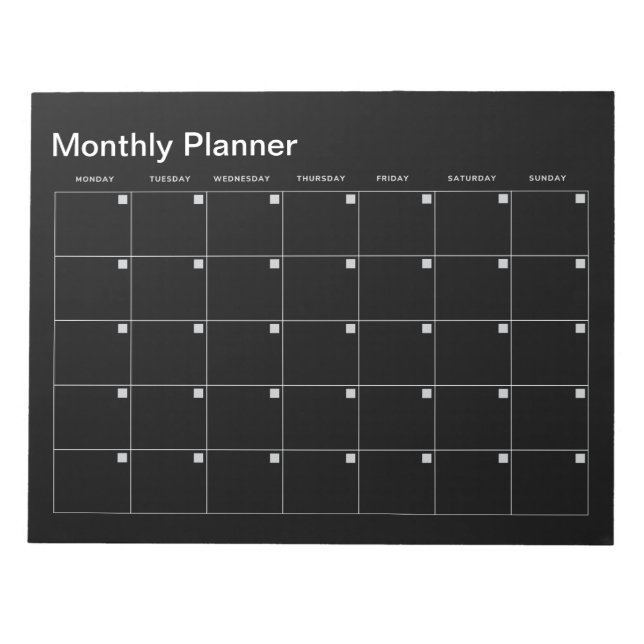 Black Minimalist Monthly Planner Notepad (Front)