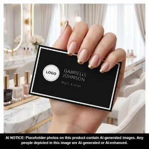 Black Minimalist Nail Artist Social Media Icons  Business Card