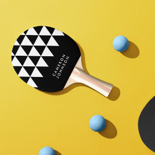 Black Minimalist Name White Triangle Pattern Ping Pong Paddle