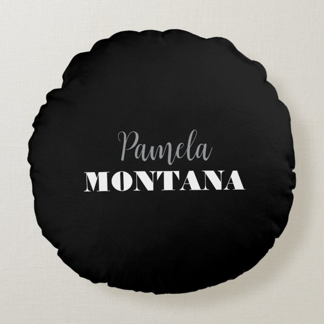 Black Minimalist Personal Modern Round Pillow (Front)