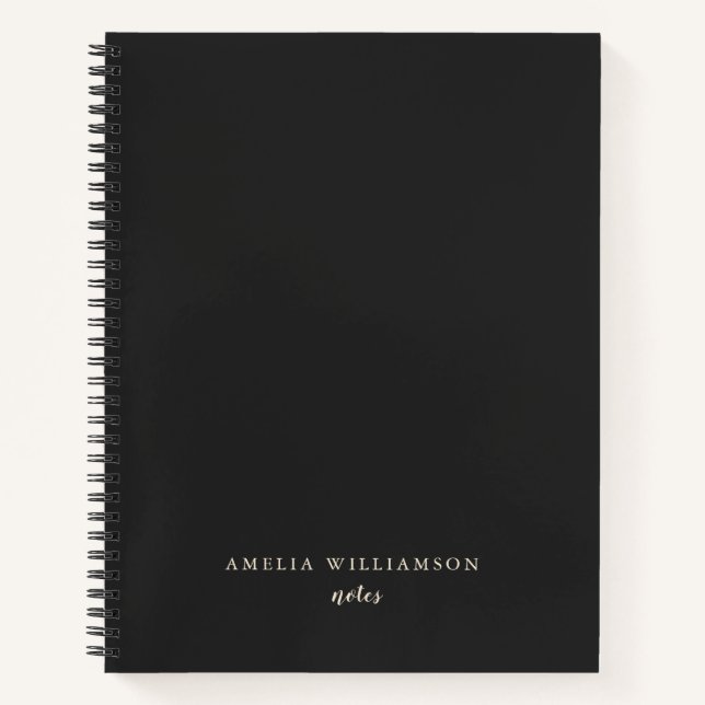Black Minimalist Personalized Name Elegant Script Notebook (Front)
