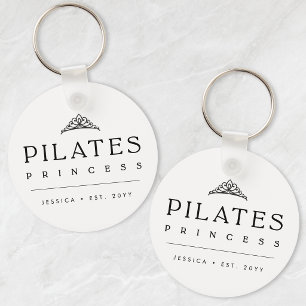Black Minimalist Personalized Pilates Princess Keychain