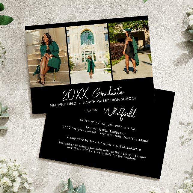 Black Minimalist Photo Collage Graduation Party Invitation (Creator Uploaded)