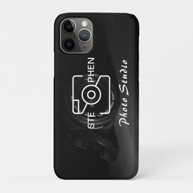 Black Minimalist Photo studio Business Card Case-Mate iPhone Case (Back)