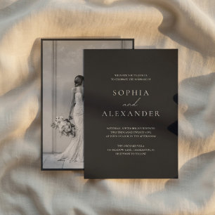 Black Minimalist Photo Wedding   Elegant Modern Invitation