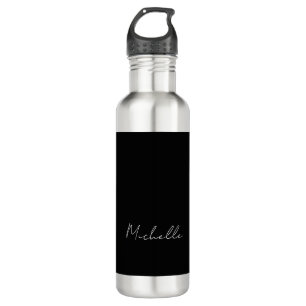 Black Minimalist Plain Modern Own Name Calligraphy 710 Ml Water Bottle