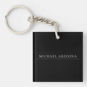Black Minimalist Plain Modern Own Name Keychain