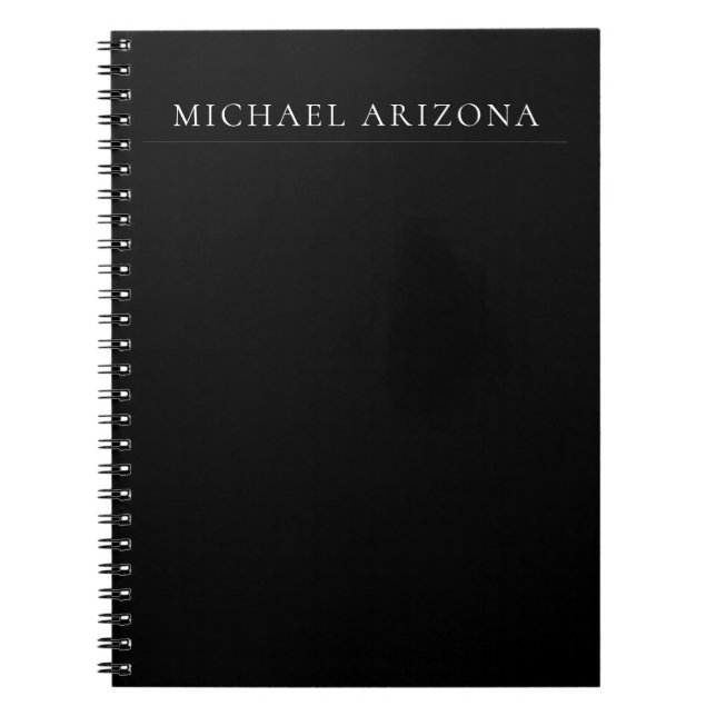 Black Minimalist Plain Modern Own Name Notebook (Front)