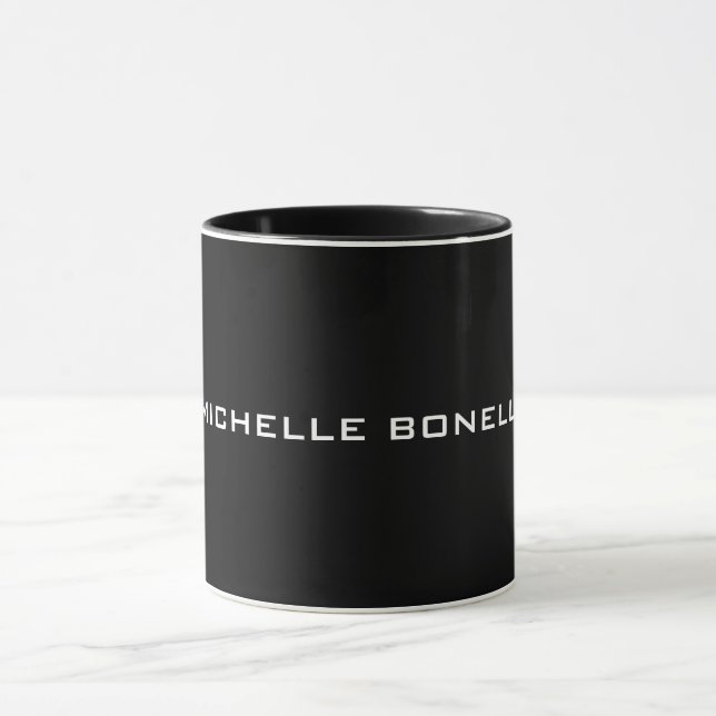 Black Minimalist Plain Modern Your Name Mug (Center)
