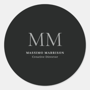 Black Minimalist Professional Monogram Classic Round Sticker