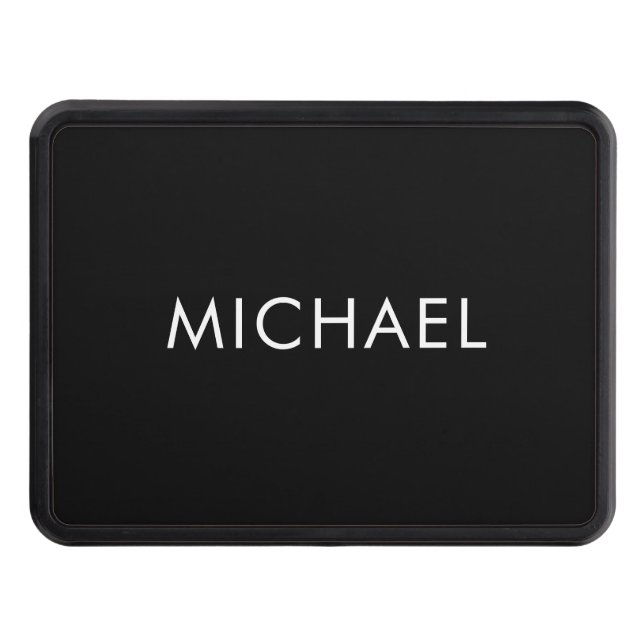 Black Minimalist Professional Plain Simple Name Trailer Hitch Cover (Front)