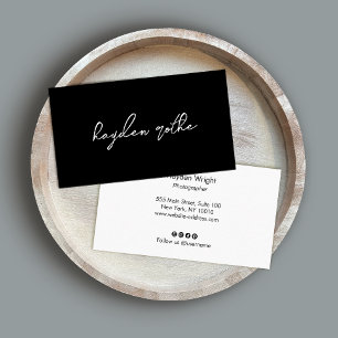 Black Minimalist Professional Script Font Name Business Card