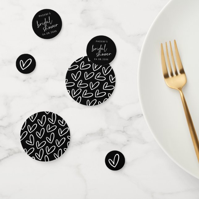 Black Minimalist Script and Hearts Bridal Shower  Confetti (Group)