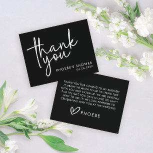 Black Minimalist Script Bridal Shower Flat Thank You Card