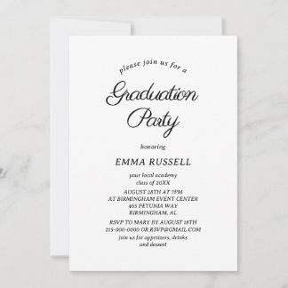 Black Minimalist Script Graduation Invitation