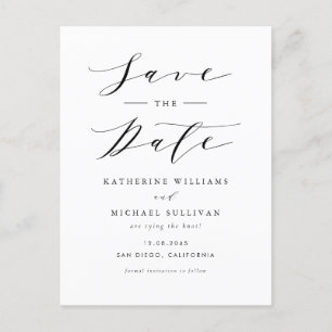 Black Minimalist Script QR Code Save the Date Postcard