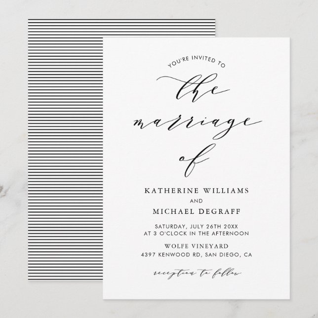 Black Minimalist Script Wedding Invitation (Front/Back)